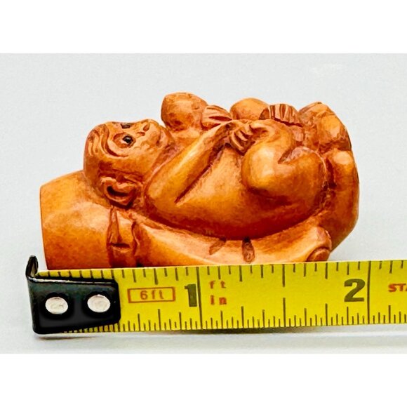 Netsuke Hand Carved Boxwood Monkey Toggle Luck Charm 2 inch Japanese Inro Ojime - Picture 9 of 9